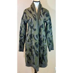 John + Jenn Andre Camo Open Front Mid Length Cardigan Sweater Women's XS
